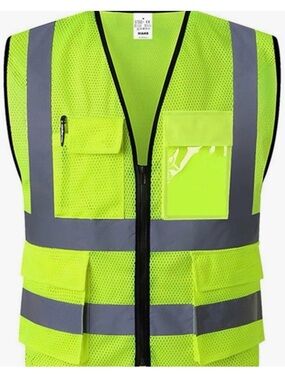 High-Visibility Safety Vest in Neon Yellow with Reflective Stripes size L